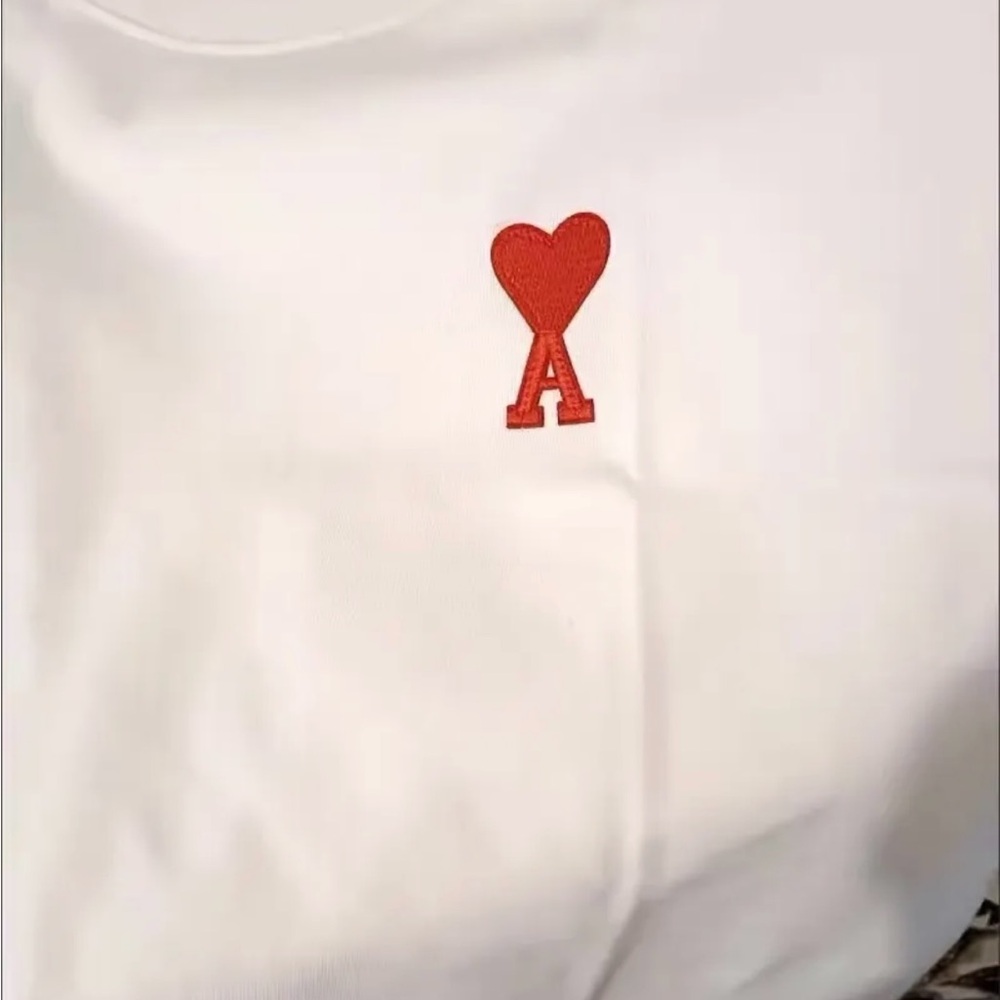 Ami Paris White T-Shirt with Red Heart Logo